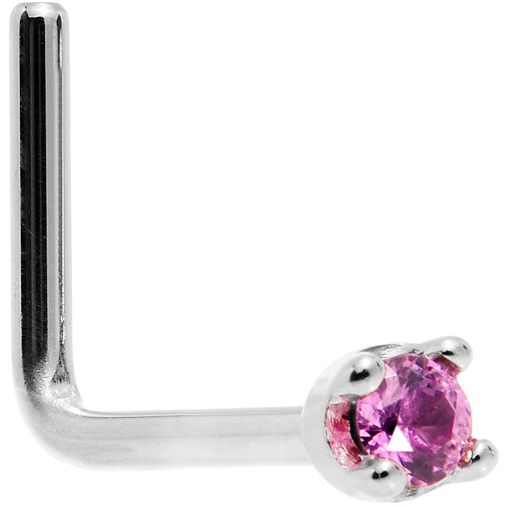 Solid 14K White Gold 1.5mm Genuine Pink Sapphire Nose Ring