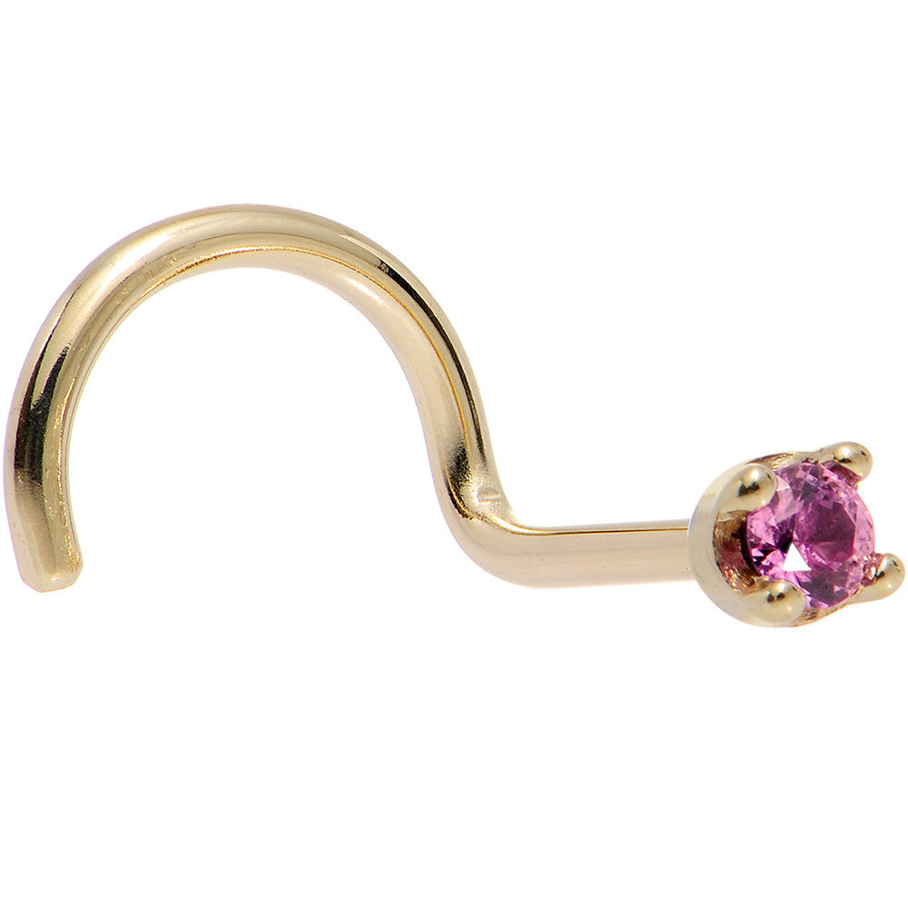 Solid 14K Yellow Gold 1.5mm Genuine Pink Sapphire Nose Ring