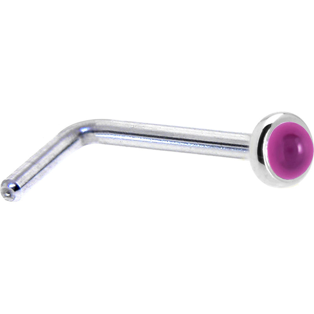 Solid 14K White Gold 2mm Genuine Pink Garnet Nose Ring