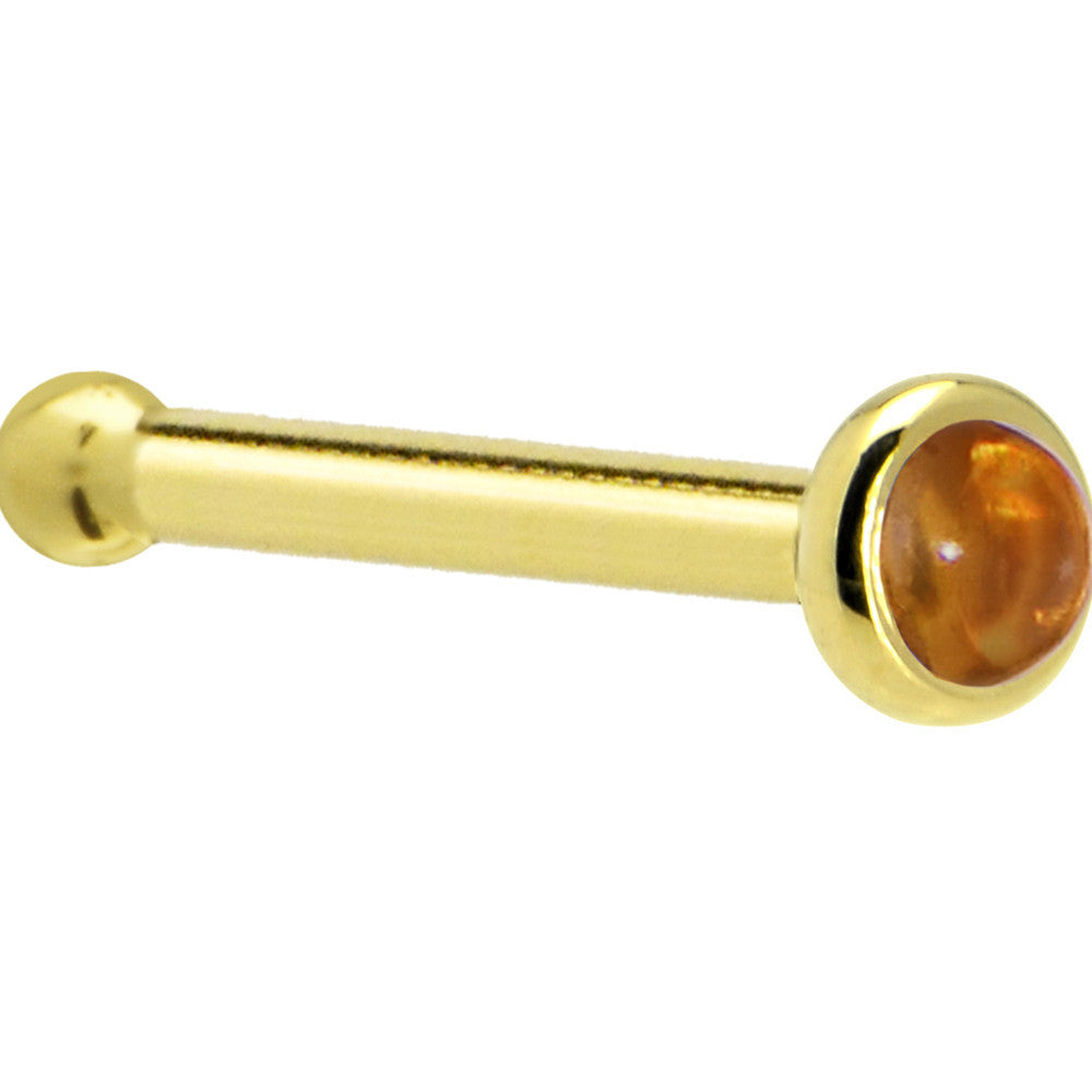 Solid 14K Yellow Gold  2mm Genuine Citrine Saffron Nose Ring