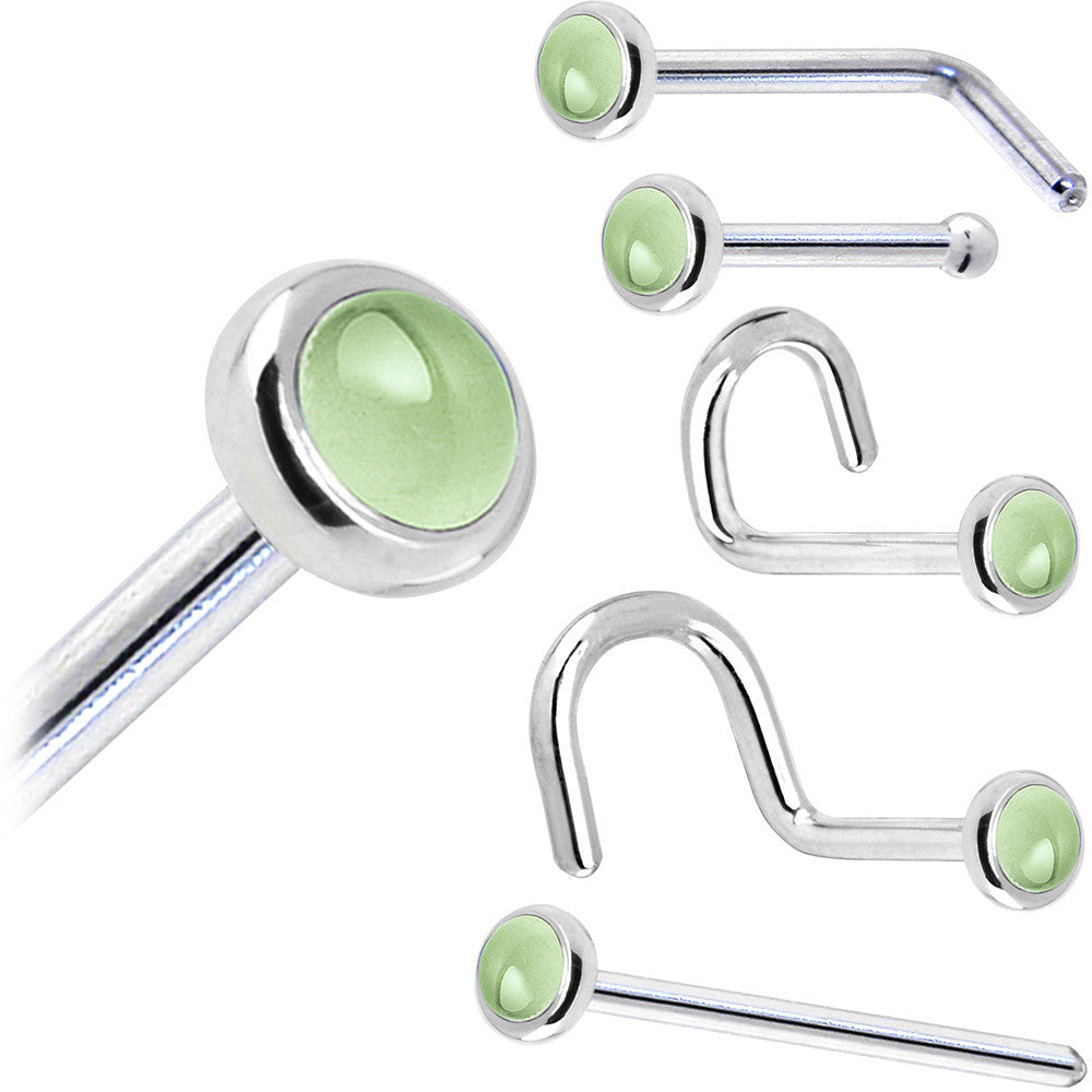 Solid 14K White Gold 2mm Genuine Peridot Nose Ring