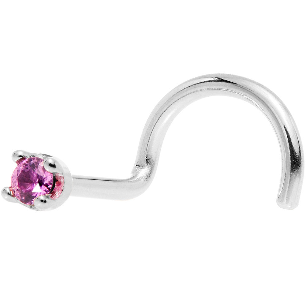 Solid 14K White Gold 1.5mm Genuine Pink Sapphire Nose Ring