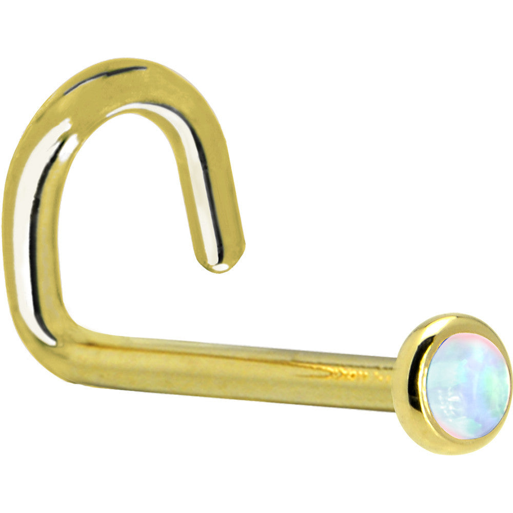 Solid 14K Yellow Gold 2mm Synthetic Opal Nose Ring