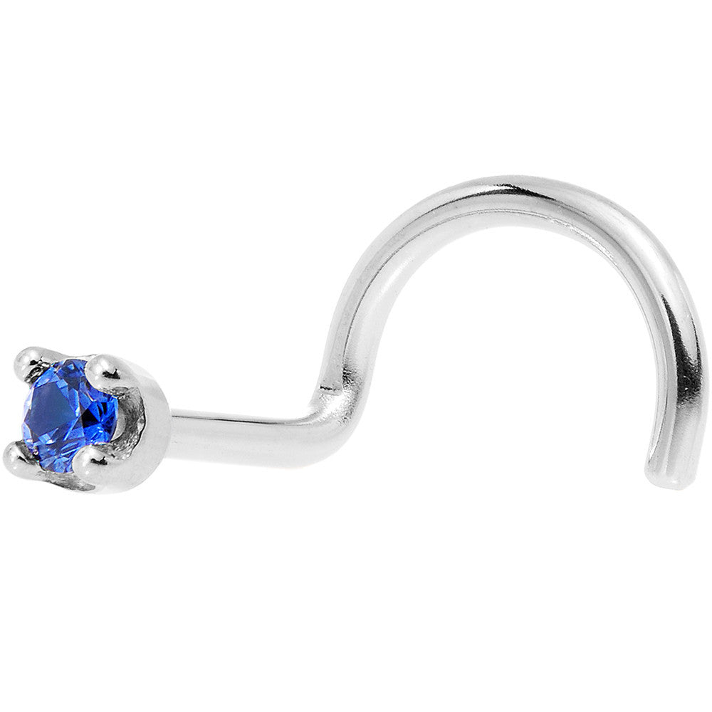 Solid 14K White Gold 1.5mm Genuine Blue Sapphire Nose Stud Ring