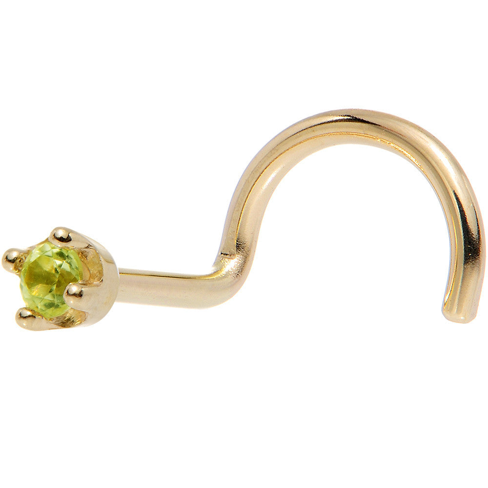 Solid 14K Yellow Gold 1.5mm Genuine Peridot Nose Ring