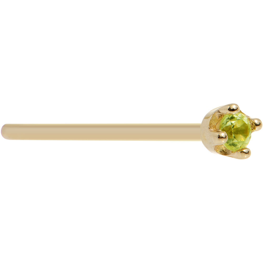 Solid 14K Yellow Gold 1.5mm Genuine Peridot Nose Ring