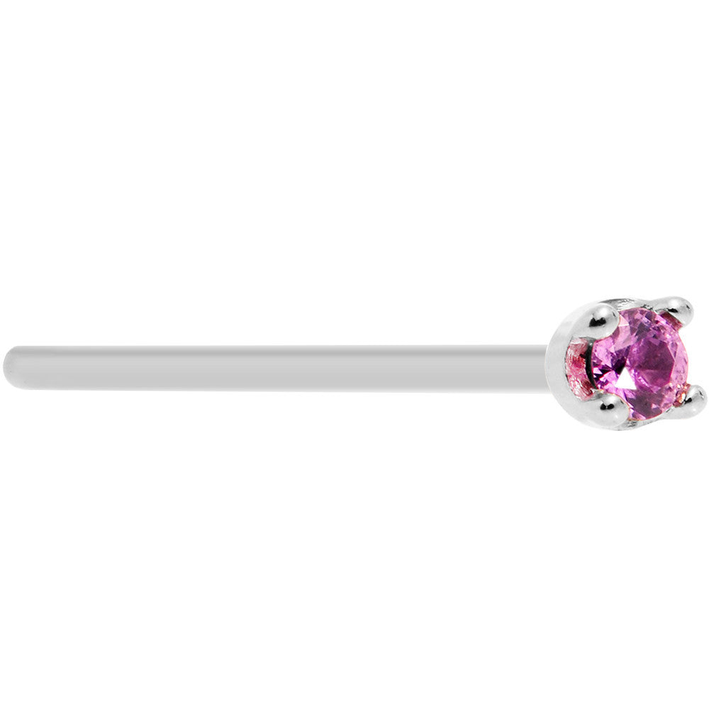 Solid 14K White Gold 1.5mm Genuine Pink Sapphire Nose Ring