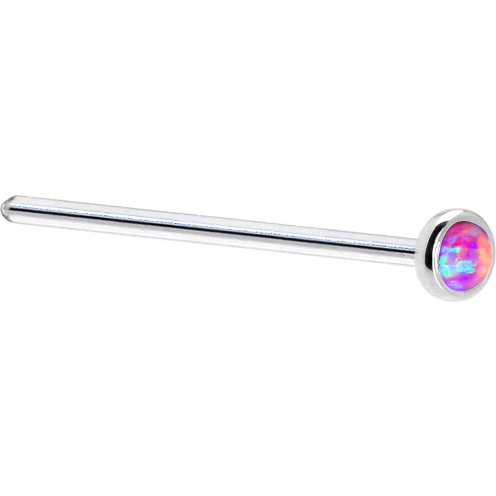 Solid 14K White Gold 2mm Fuchsia Synthetic Opal Nose Ring