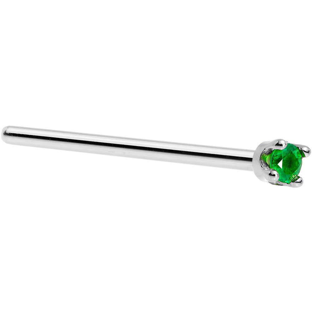 Solid 14K White Gold 1.5mm Genuine Emerald Nose Ring