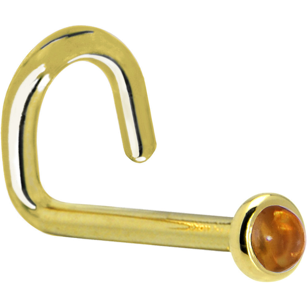 Solid 14K Yellow Gold  2mm Genuine Citrine Saffron Nose Ring