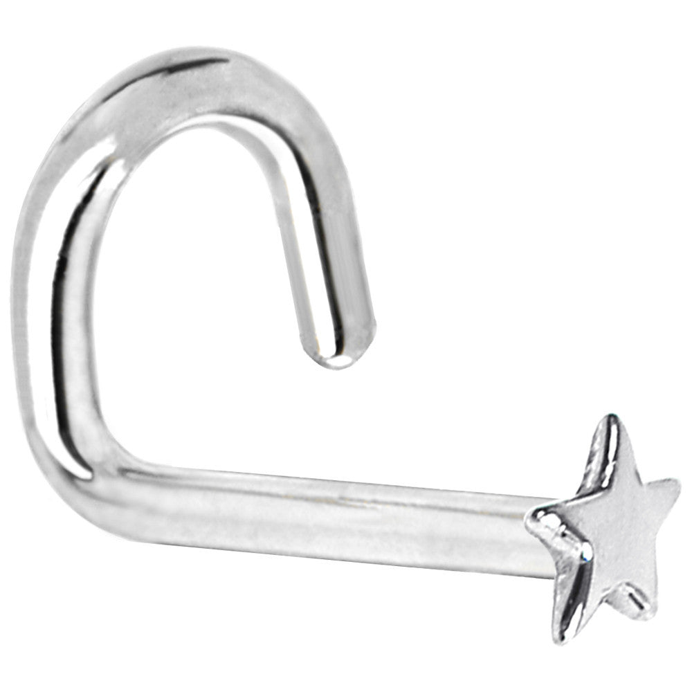 Solid 14K White Gold Star Nose Ring
