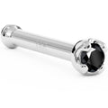 Silver barbell with a black gemstone on a white background