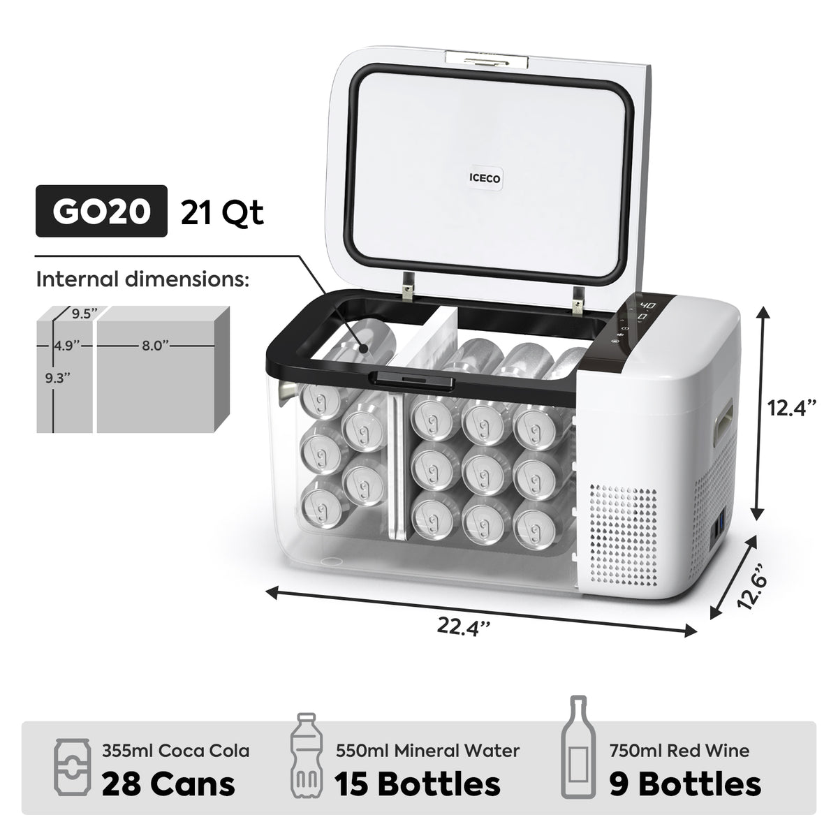 GO20 Dual Zone 12V Portable Freezer - White | ICECO | 20 LT - The misfit market