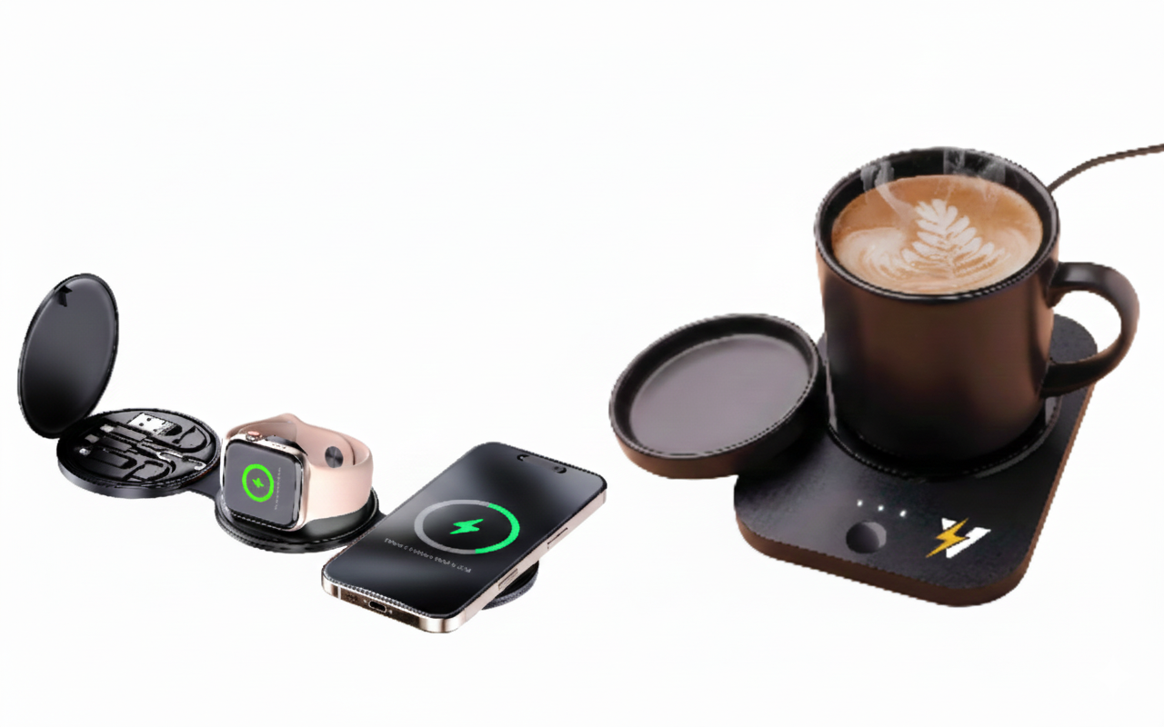 Complete Wireless Charging & Comfort Bundle – Sip & Charge 2-in-1 Mug Warmer + 5-in-1 Folding Charging Station - The misfit market