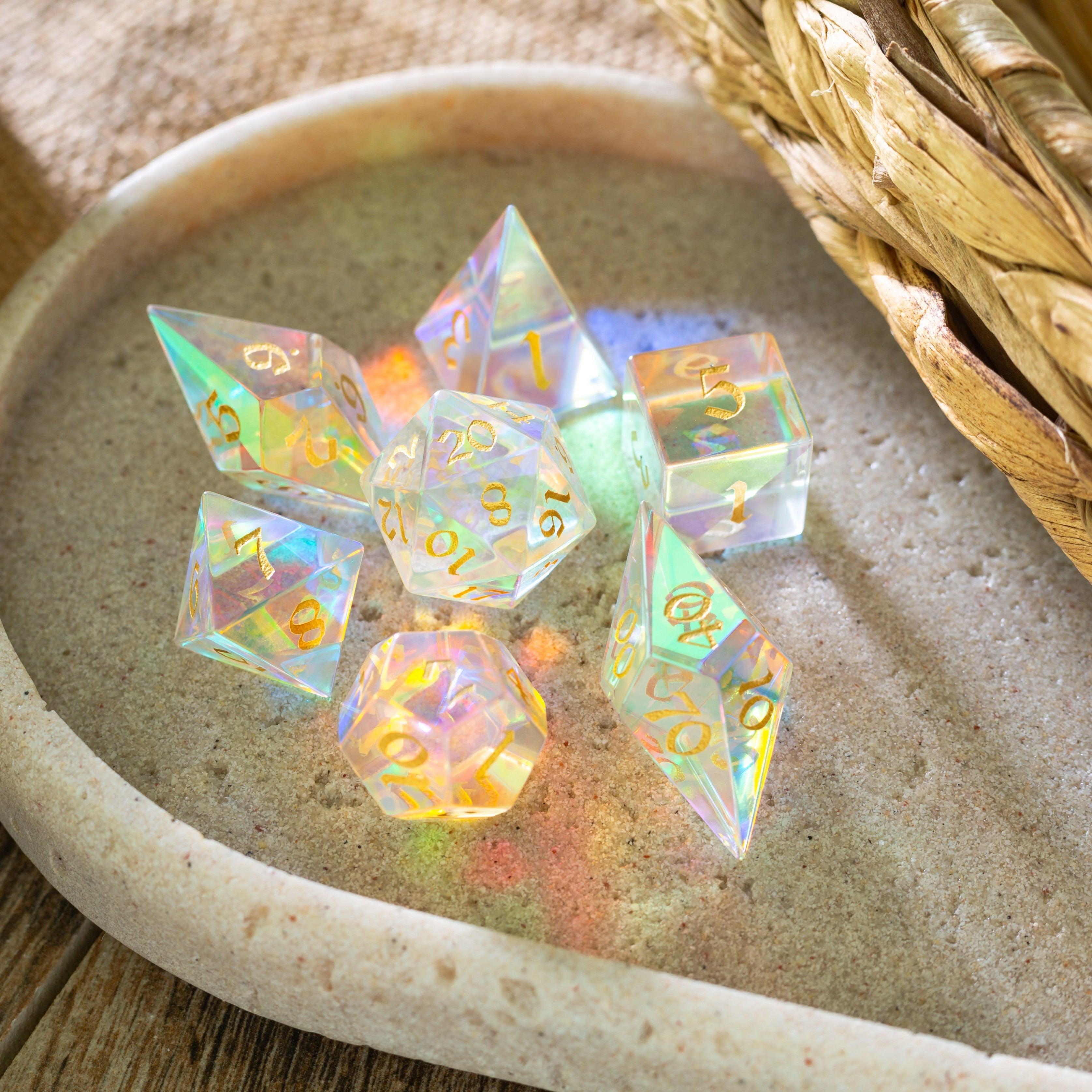 Gemstone Dichroic Glass Elven Cut DND Dice Set - The misfit market