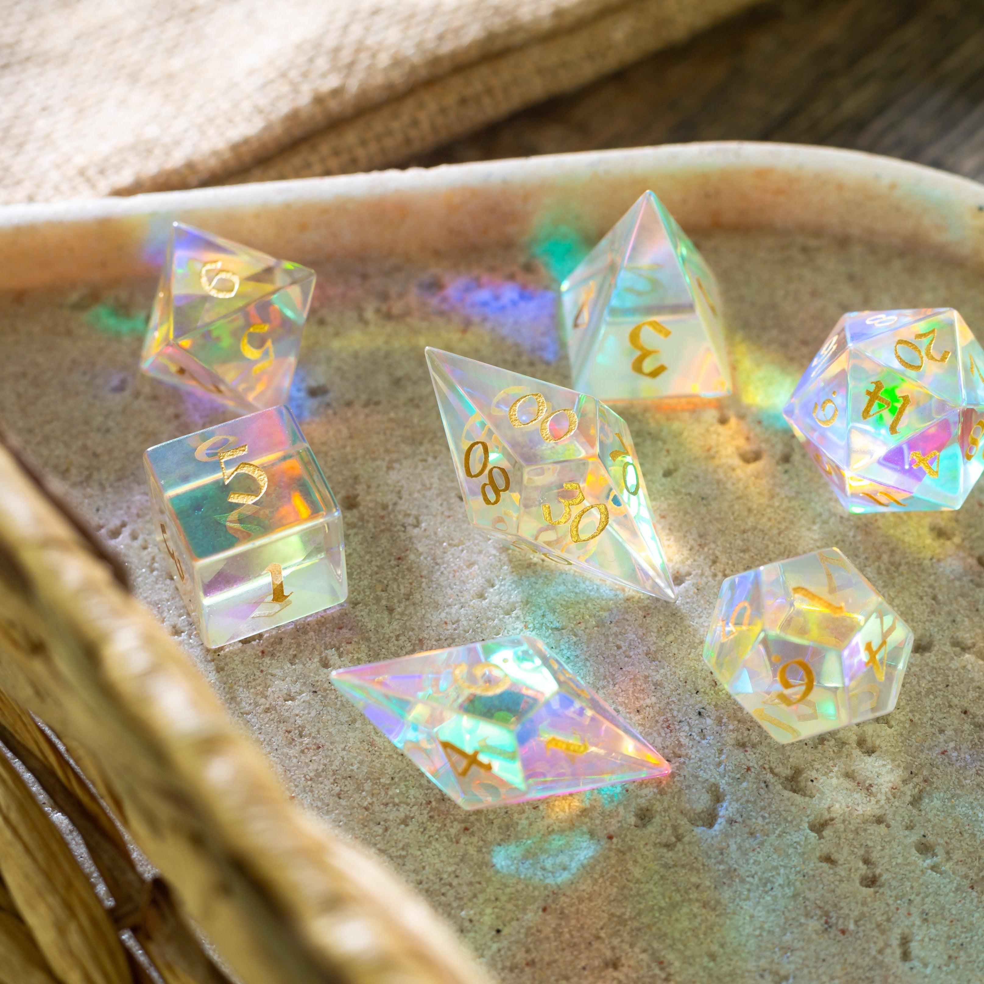 Gemstone Dichroic Glass Elven Cut DND Dice Set - The misfit market