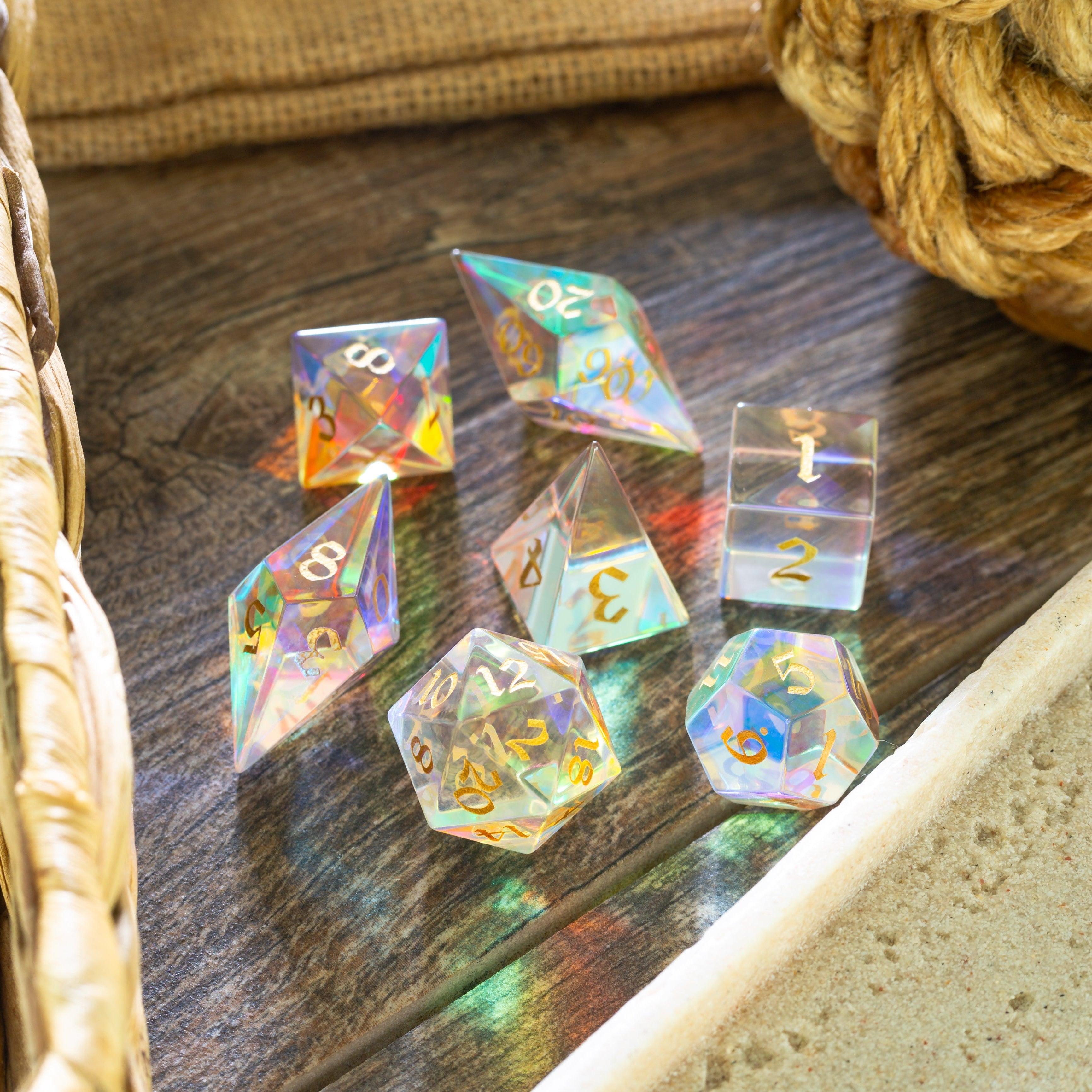 Gemstone Dichroic Glass Elven Cut DND Dice Set - The misfit market