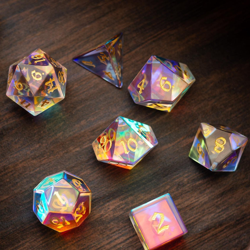 Gemstone Dichroic Glass Hand Carved DND Dice Set - The misfit market