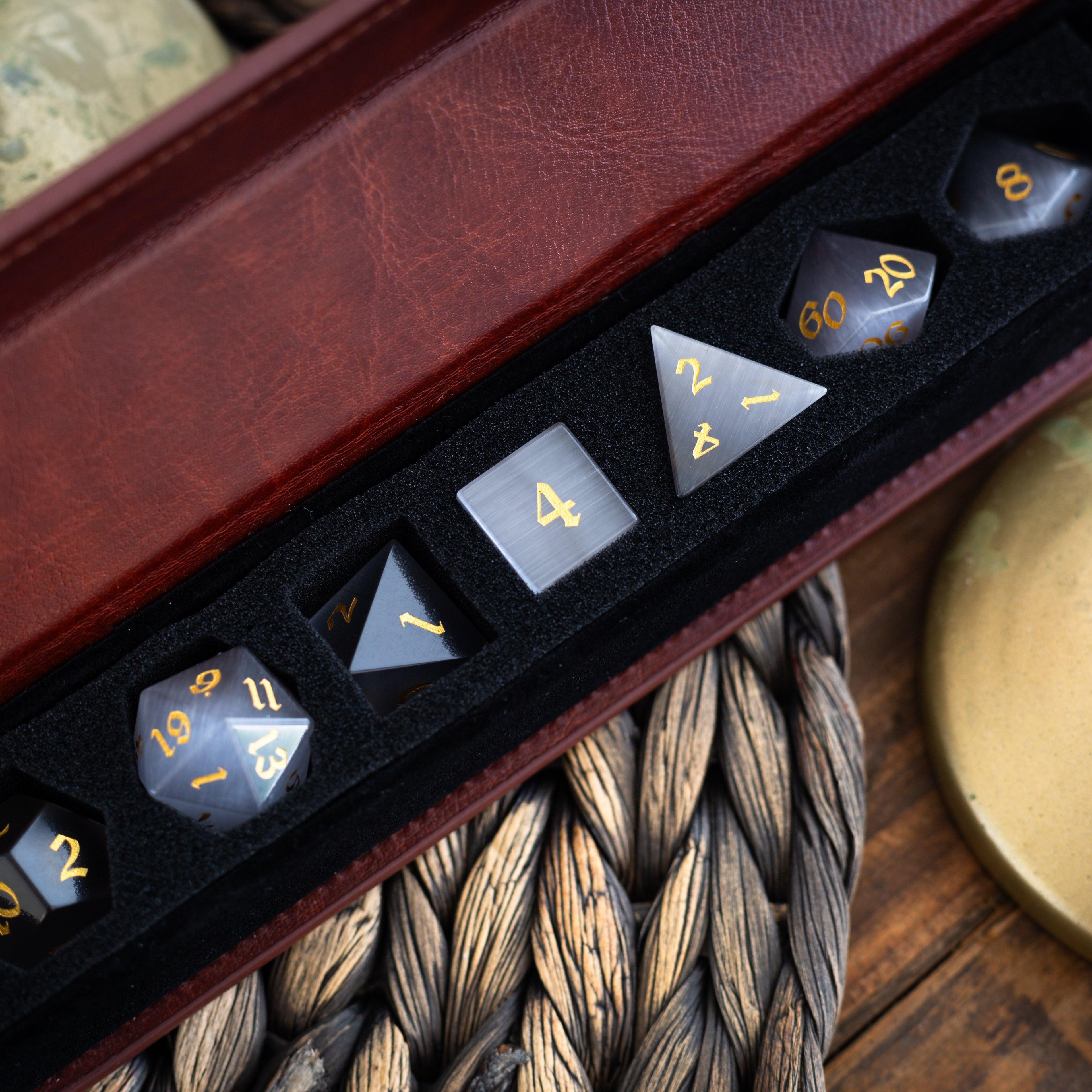 Gemstone Gray Cats Eye Stone DND Dice Set - The misfit market