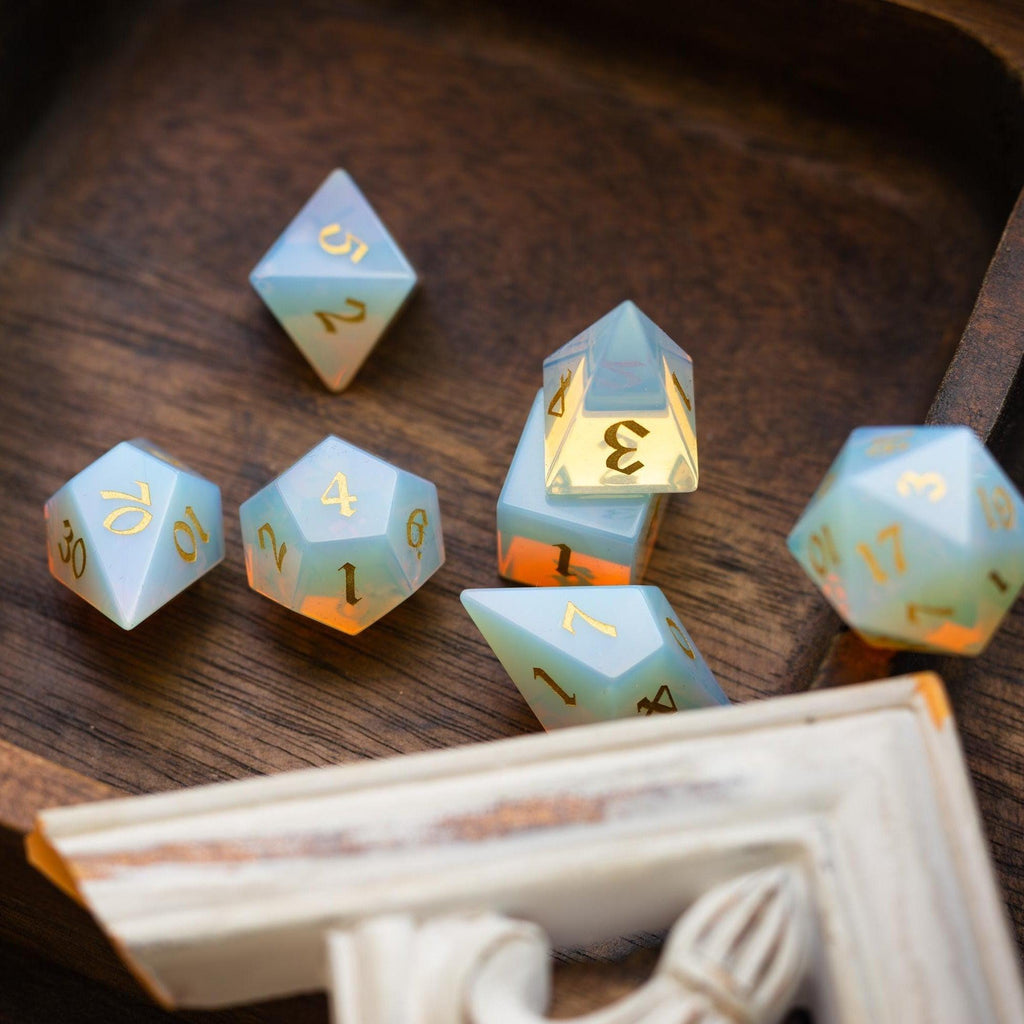 Gemstone Opalite Elven Cut DND Dice Set - The misfit market