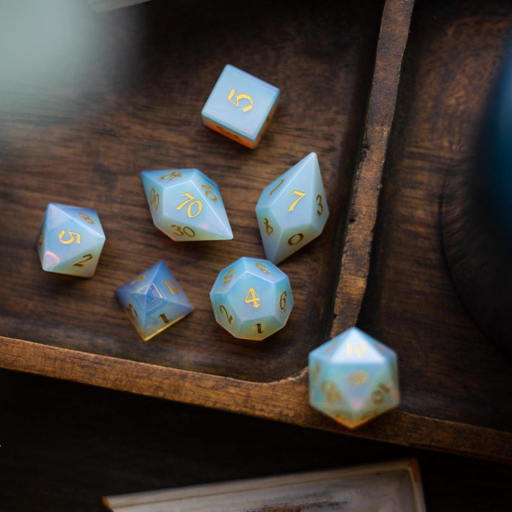 Gemstone Opalite Elven Cut DND Dice Set - The misfit market