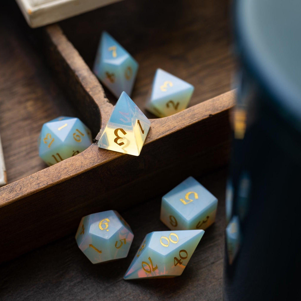 Gemstone Opalite Elven Cut DND Dice Set - The misfit market