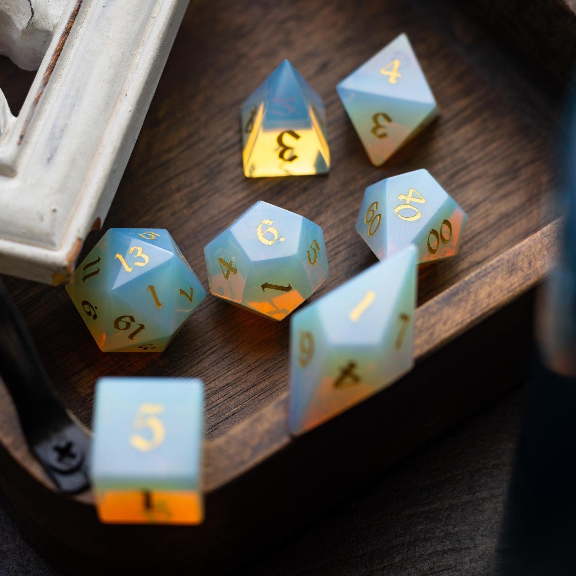 Gemstone Opalite Elven Cut DND Dice Set - The misfit market