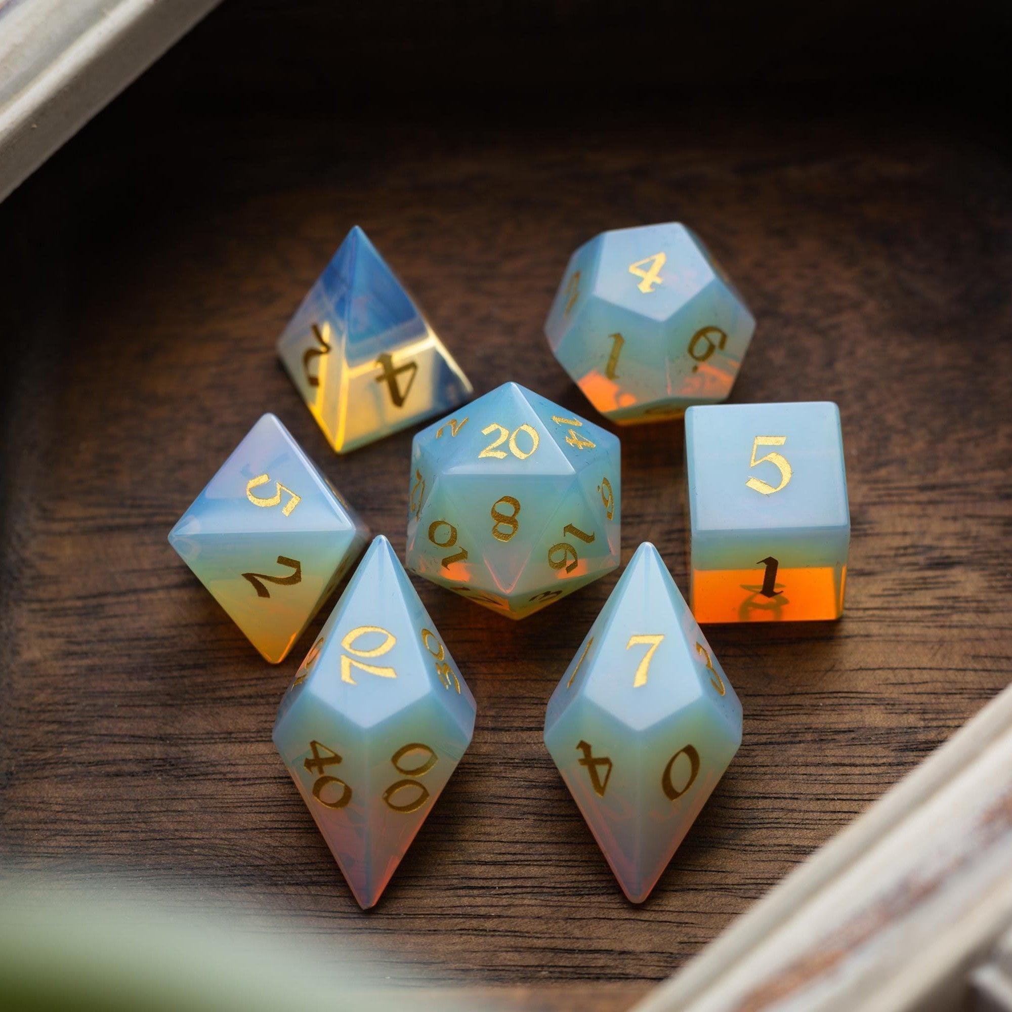 Gemstone Opalite Elven Cut DND Dice Set - The misfit market