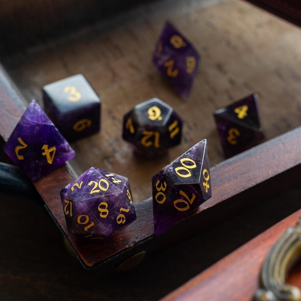 Gemstone Purple Amethyst Elven Cut DND Dice Set - The misfit market