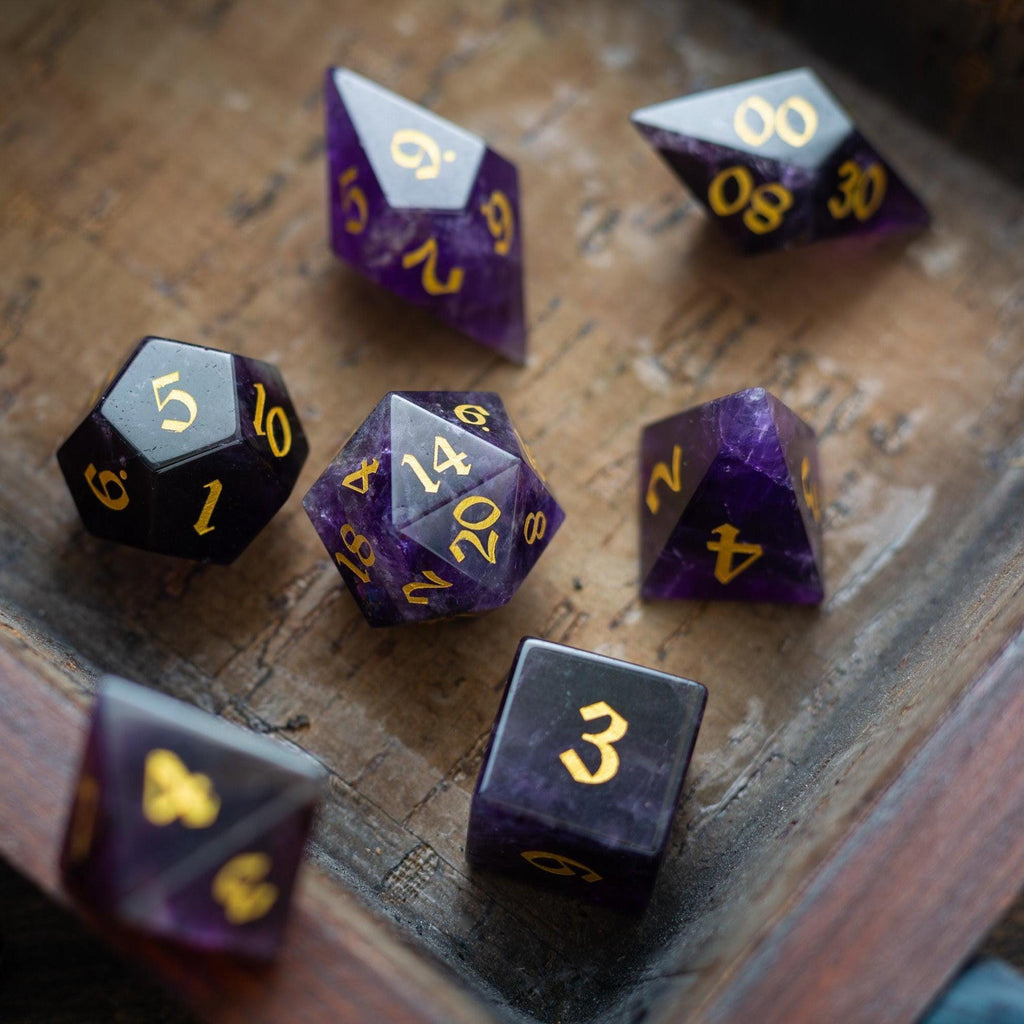 Gemstone Purple Amethyst Elven Cut DND Dice Set - The misfit market