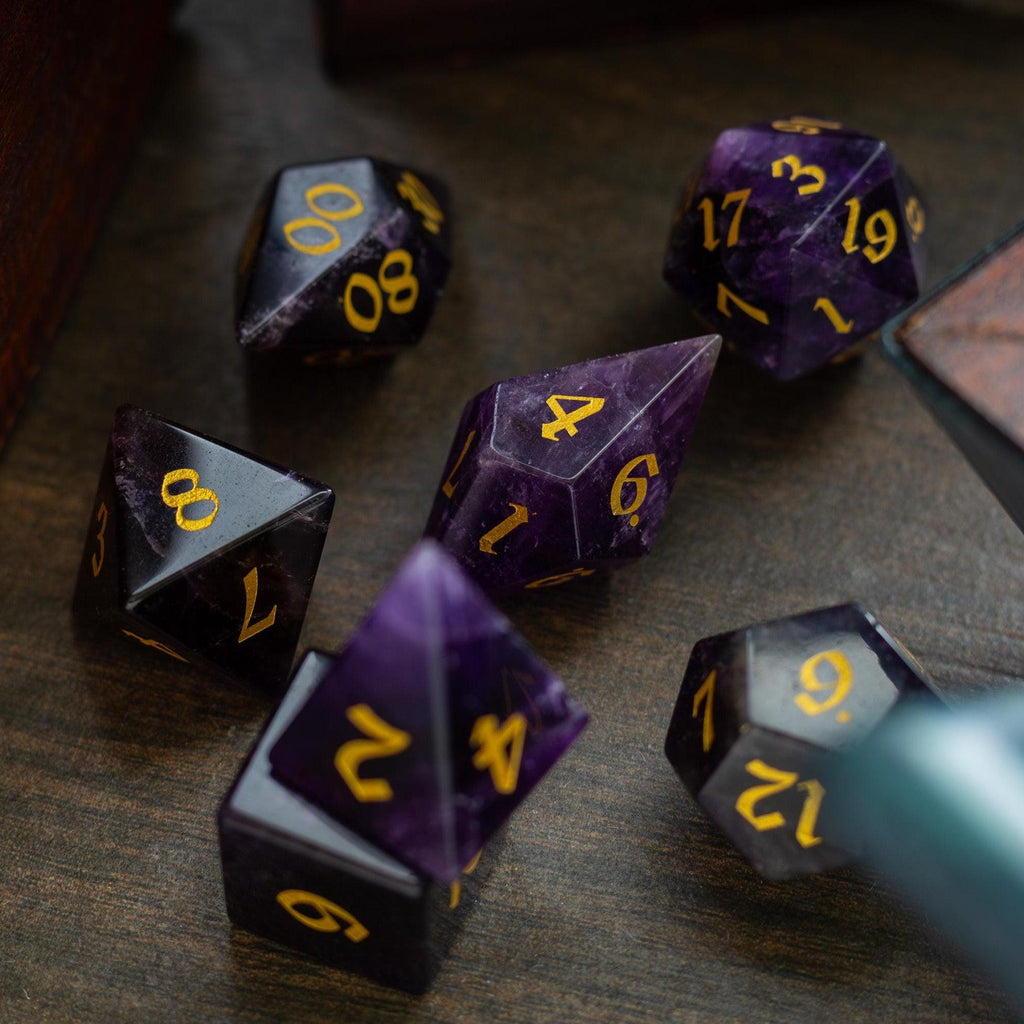 Gemstone Purple Amethyst Elven Cut DND Dice Set - The misfit market