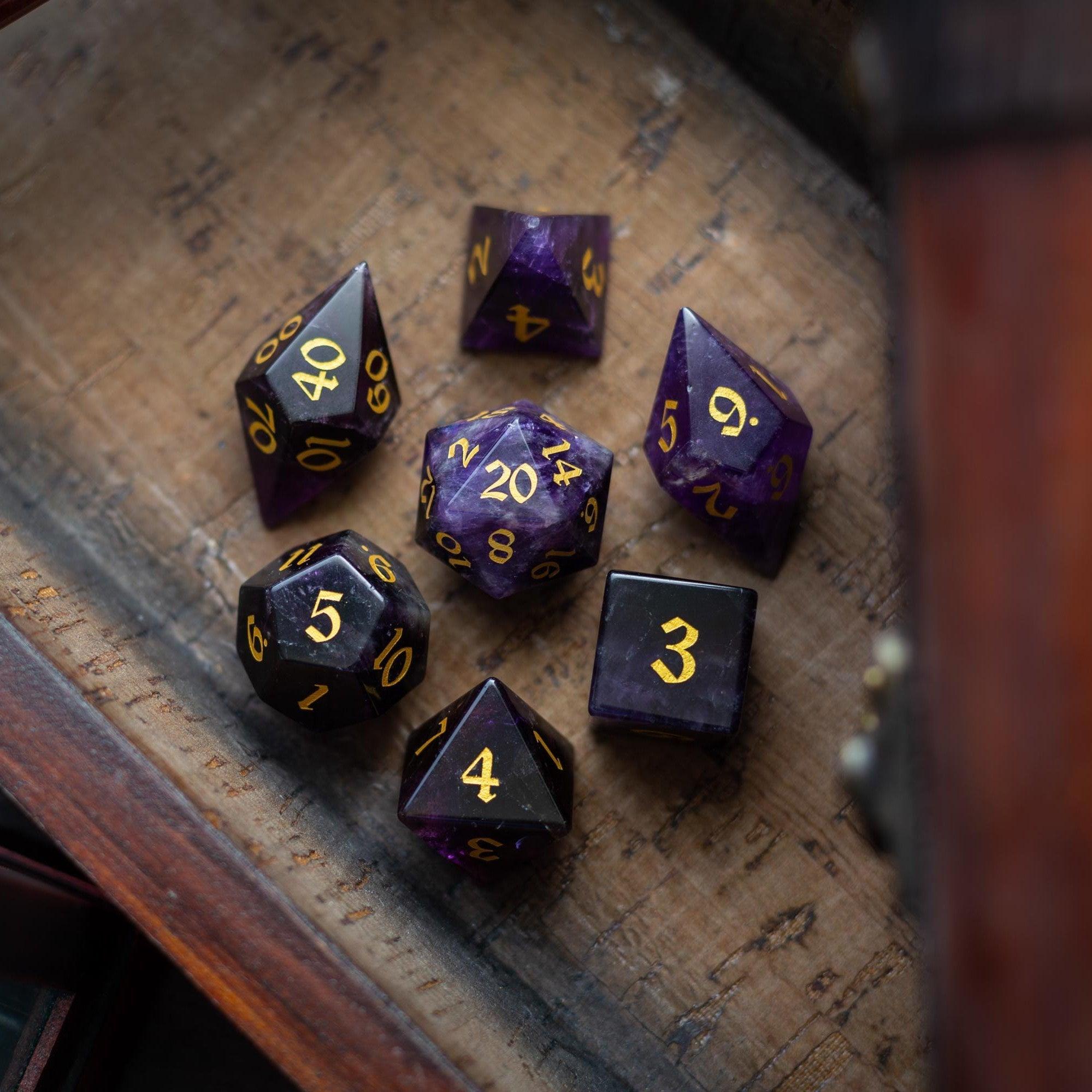 Gemstone Purple Amethyst Elven Cut DND Dice Set - The misfit market