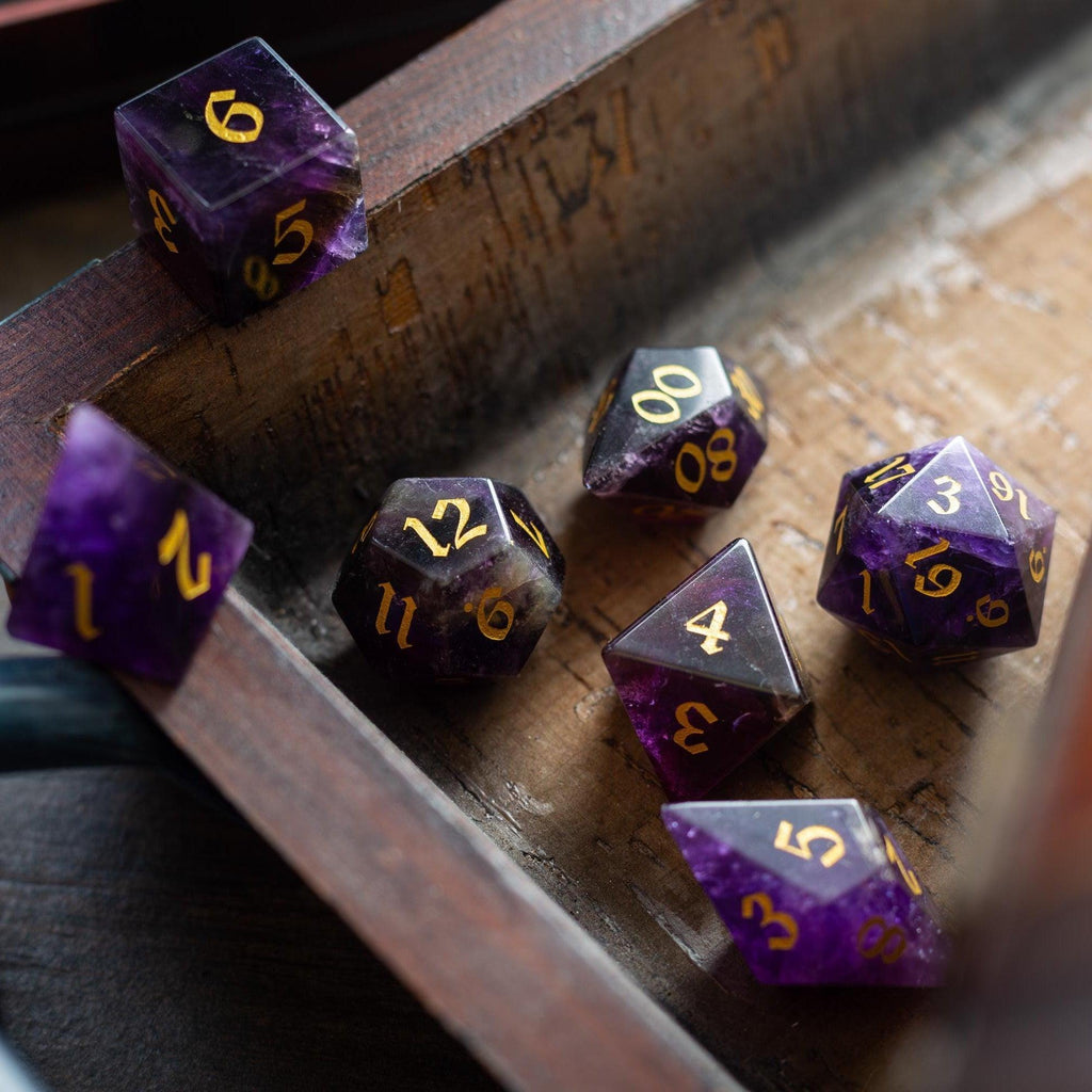Gemstone Purple Amethyst Elven Cut DND Dice Set - The misfit market