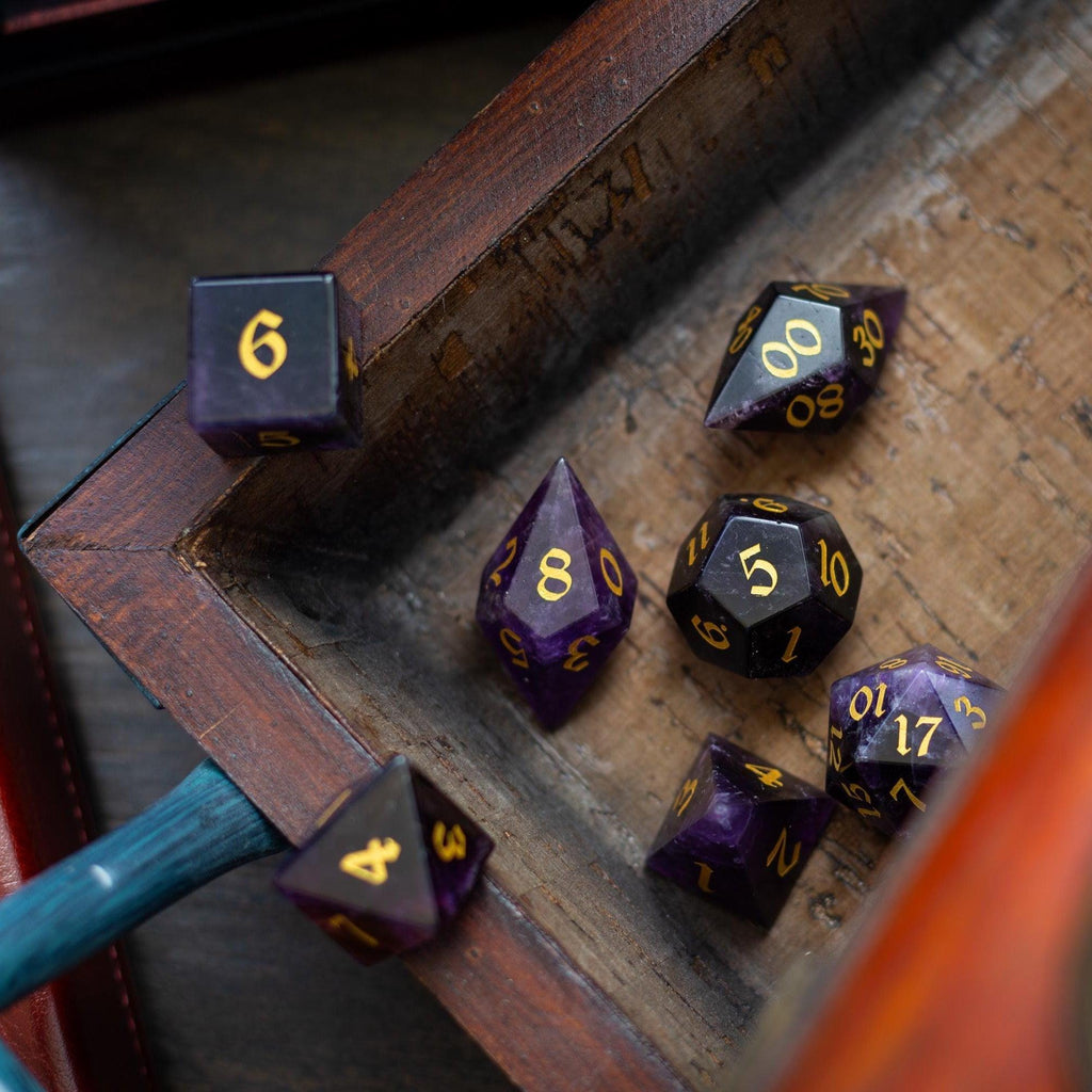 Gemstone Purple Amethyst Elven Cut DND Dice Set - The misfit market