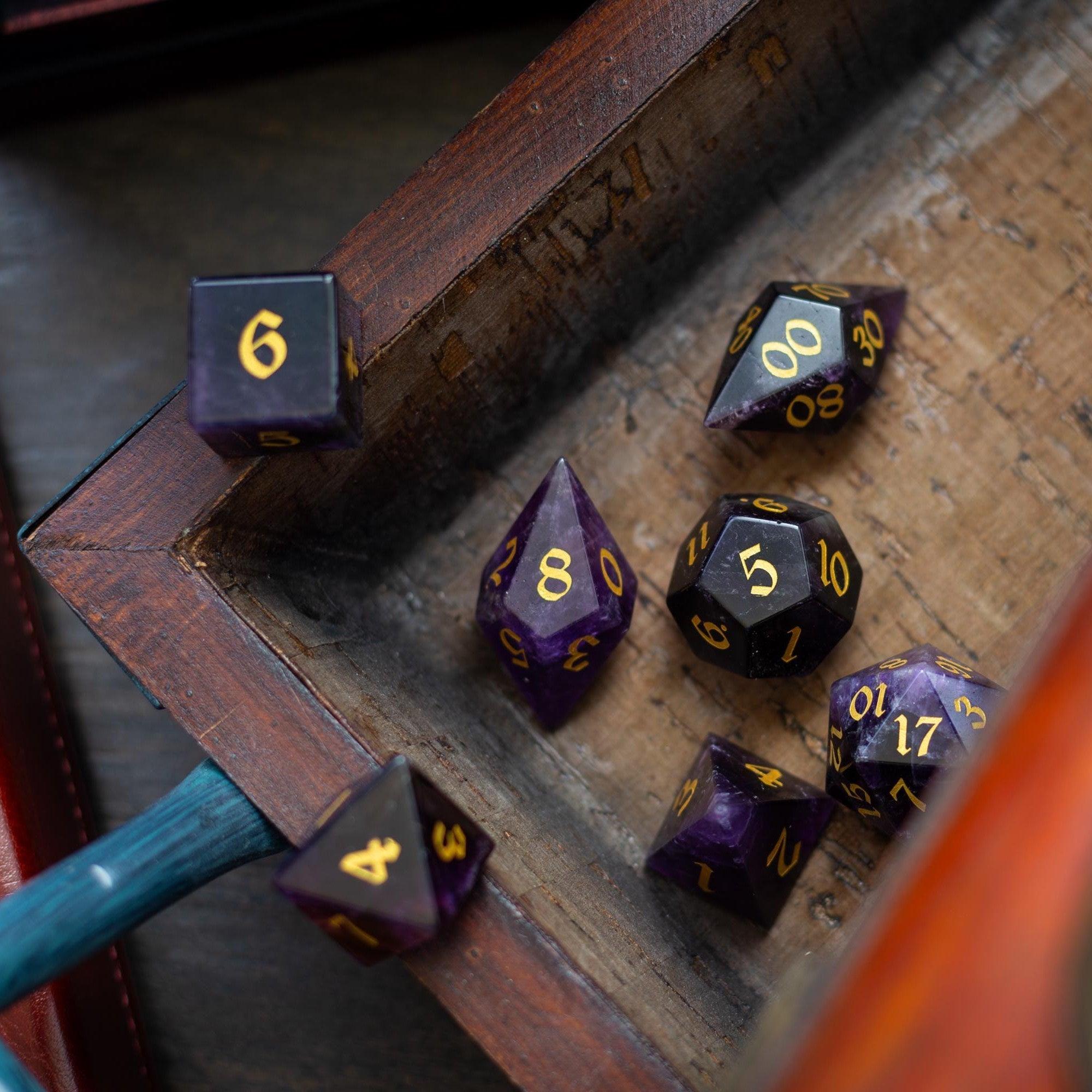 Gemstone Purple Amethyst Elven Cut DND Dice Set - The misfit market