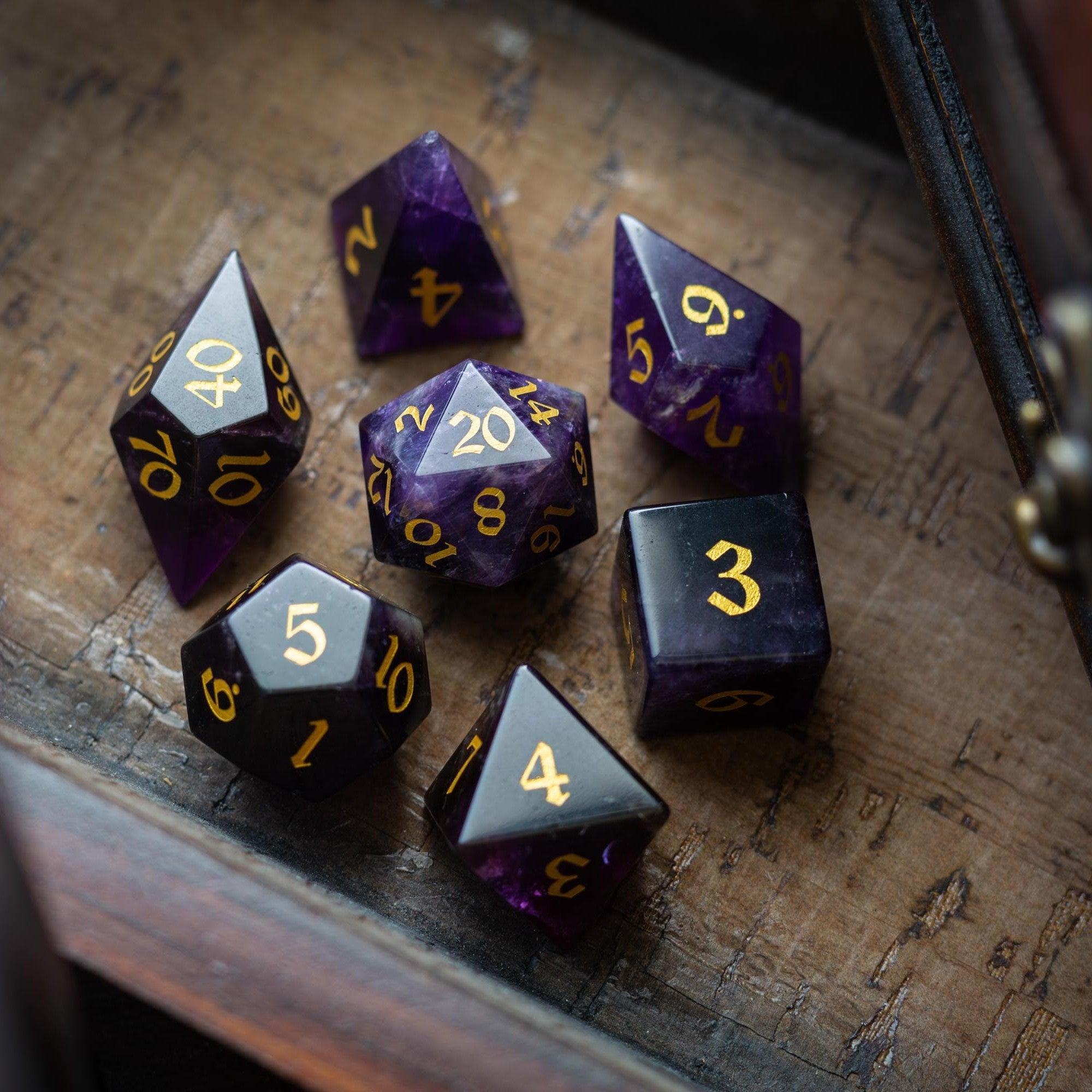 Gemstone Purple Amethyst Elven Cut DND Dice Set - The misfit market