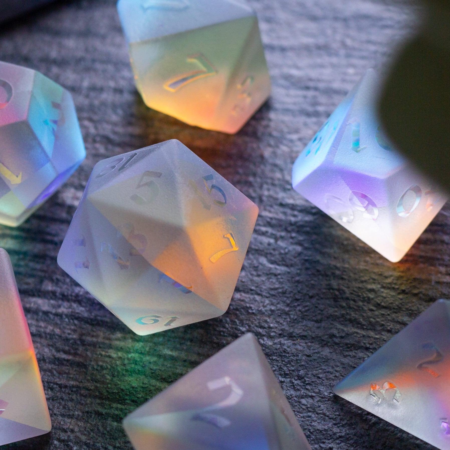 Gemstone Raised Dichroic Glass DND Dice Set - The misfit market