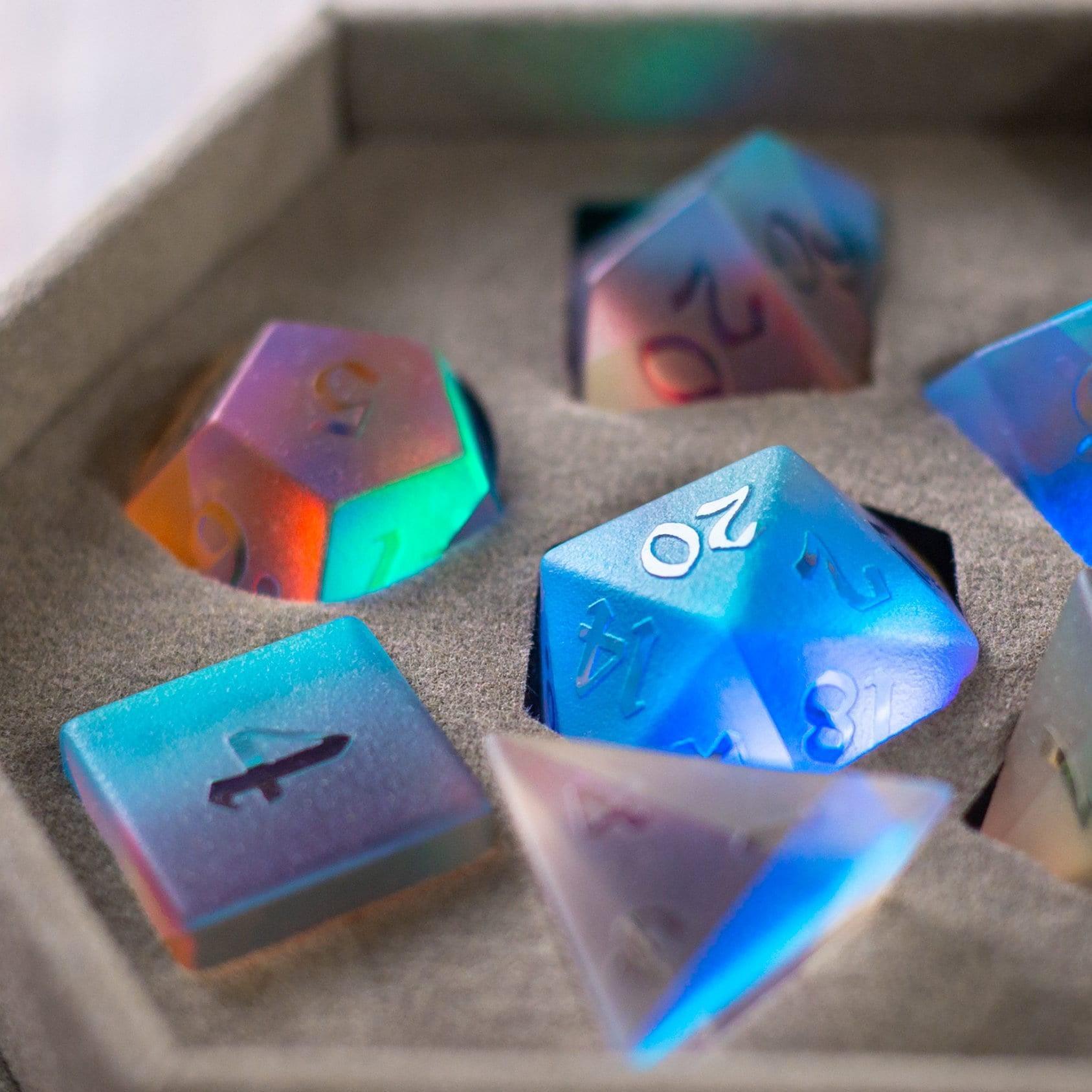 Gemstone Raised Dichroic Glass DND Dice Set - The misfit market