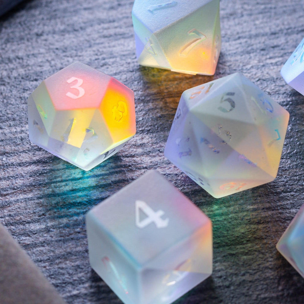Gemstone Raised Dichroic Glass DND Dice Set - The misfit market