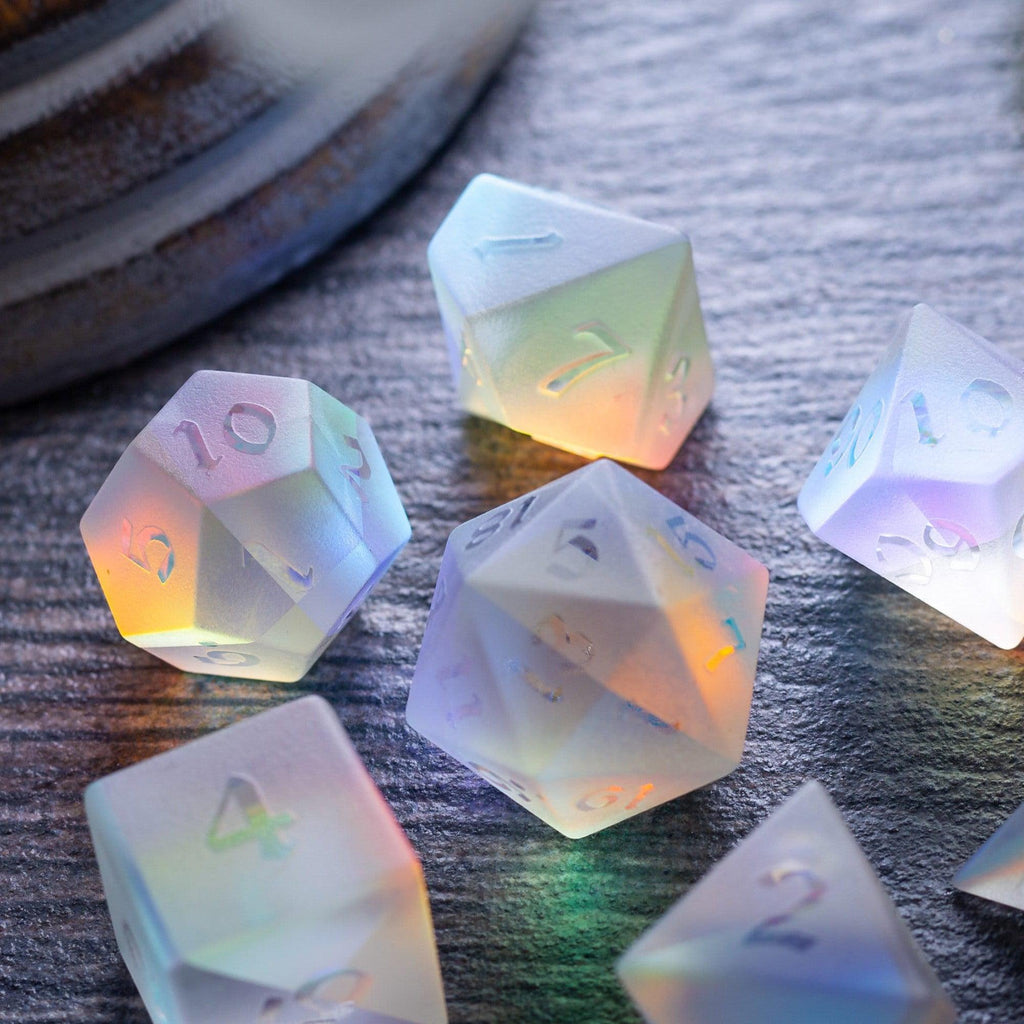 Gemstone Raised Dichroic Glass DND Dice Set - The misfit market