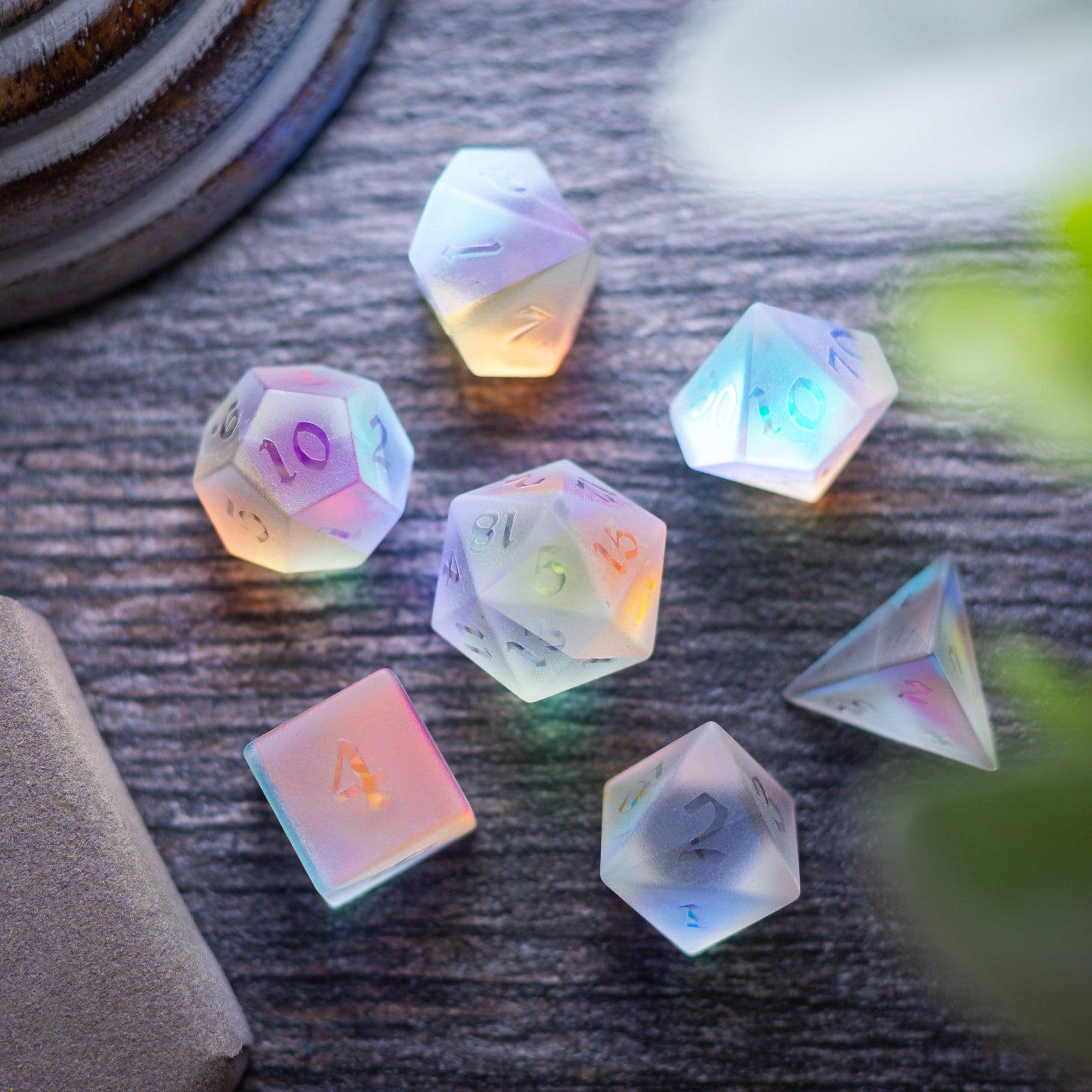 Gemstone Raised Dichroic Glass DND Dice Set - The misfit market