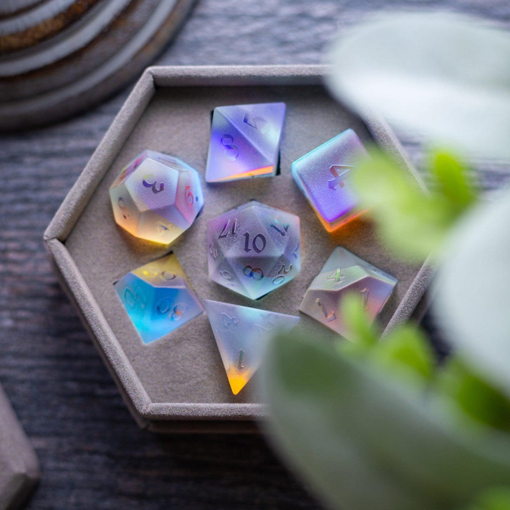 Gemstone Raised Dichroic Glass DND Dice Set - The misfit market