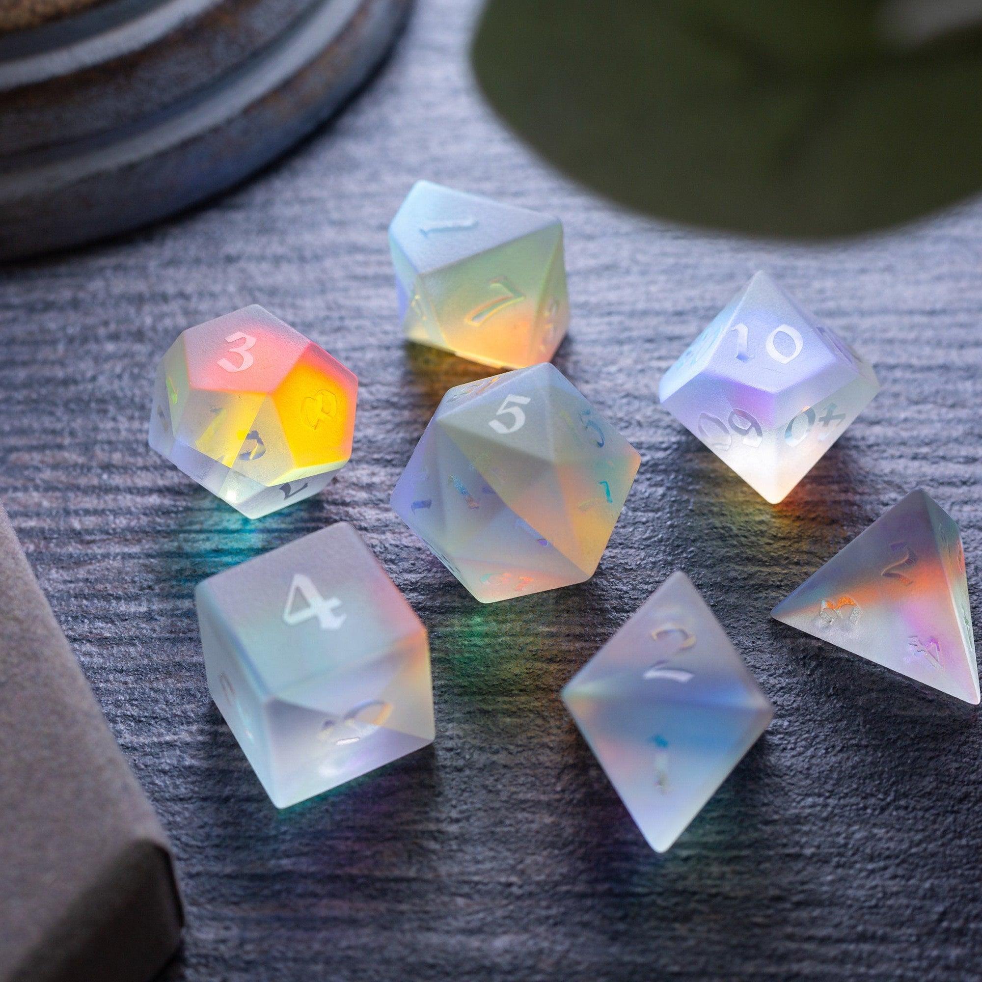 Gemstone Raised Dichroic Glass DND Dice Set - The misfit market