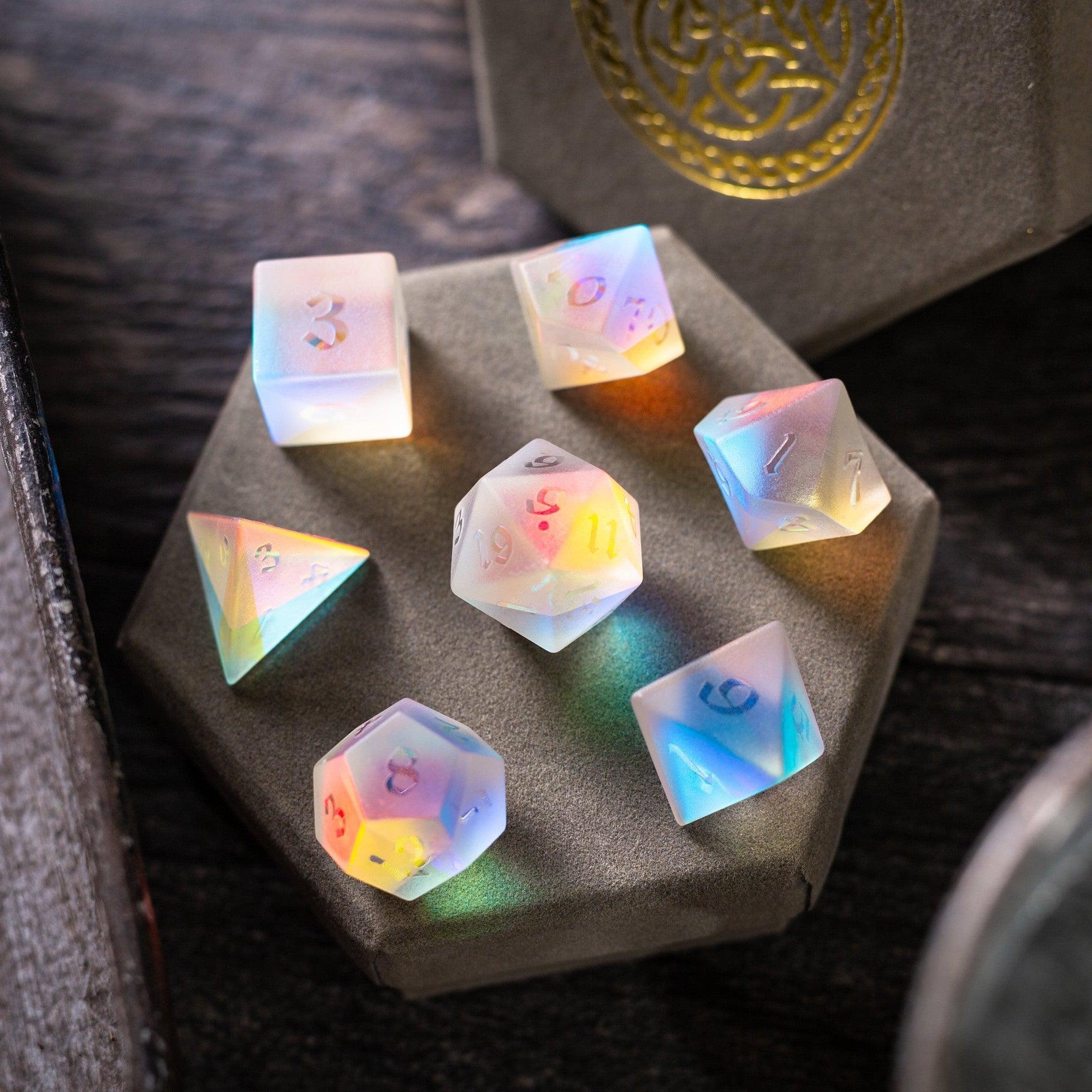 Gemstone Raised Dichroic Glass DND Dice Set - The misfit market