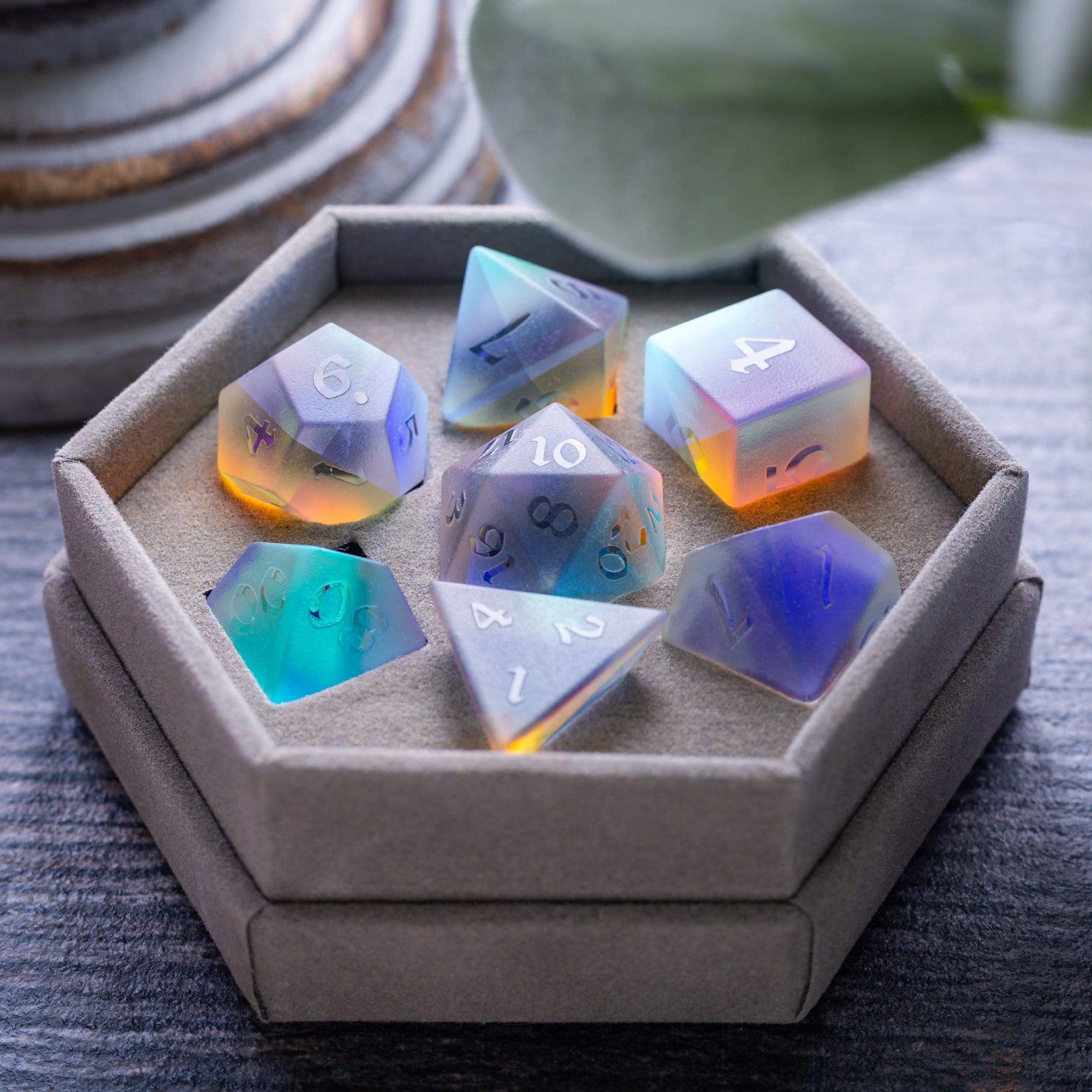 Gemstone Raised Dichroic Glass DND Dice Set - The misfit market