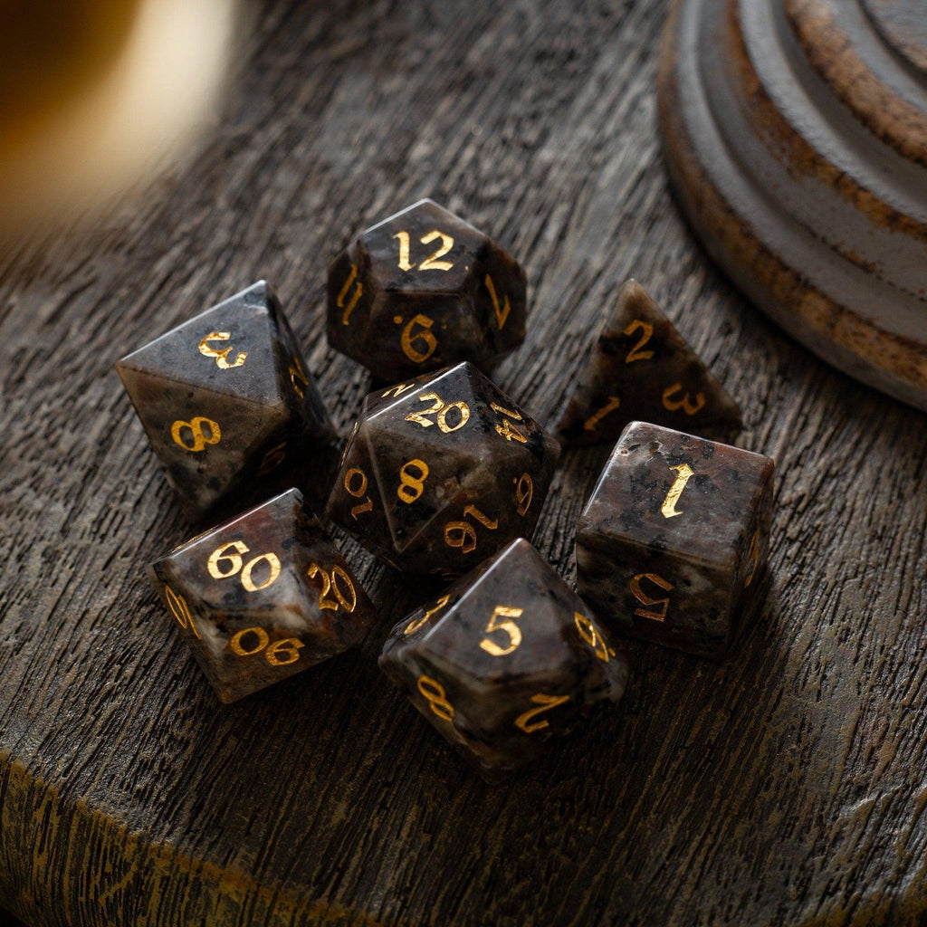 Gemstone Yooperlite Hand Carved DND Dice Set - The misfit market