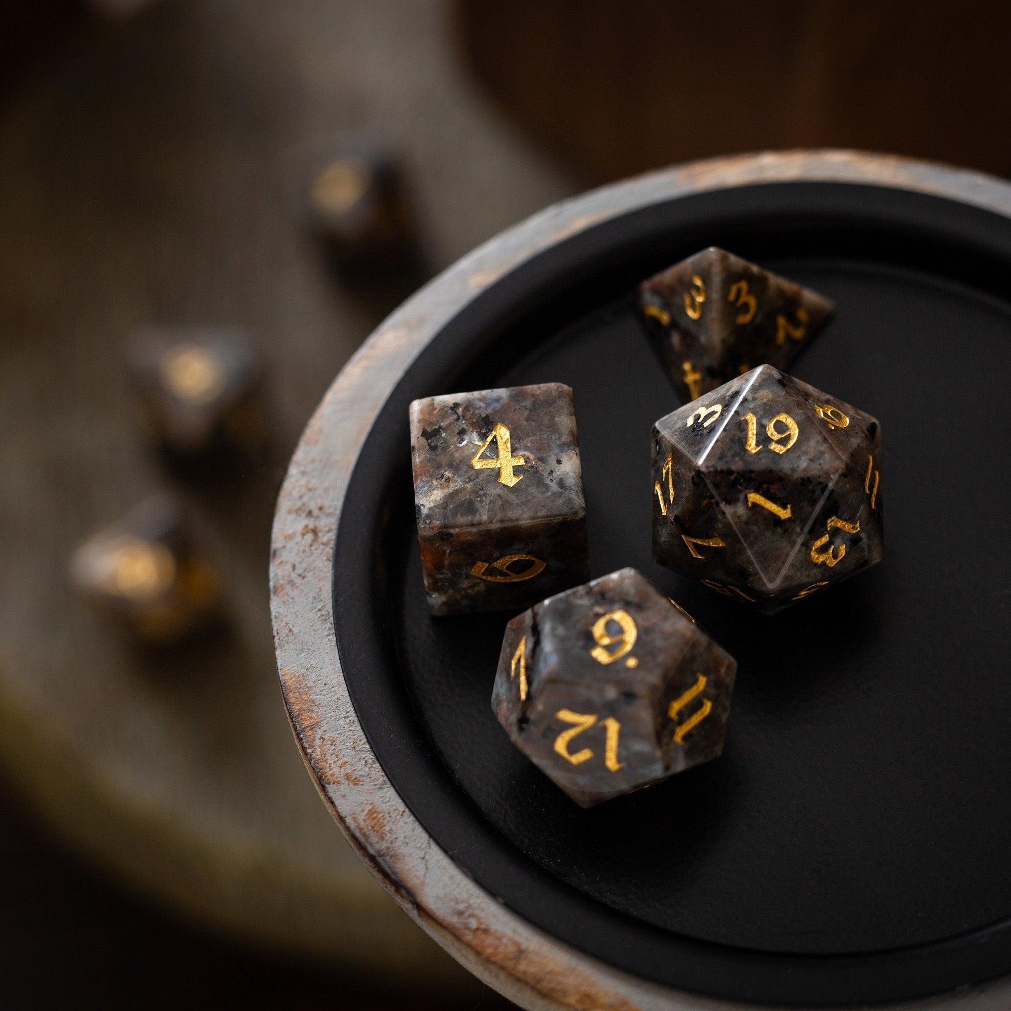 Gemstone Yooperlite Hand Carved DND Dice Set - The misfit market