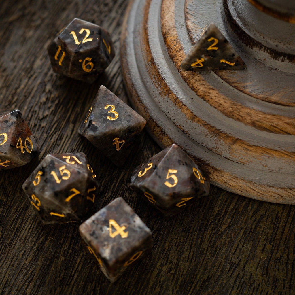 Gemstone Yooperlite Hand Carved DND Dice Set - The misfit market