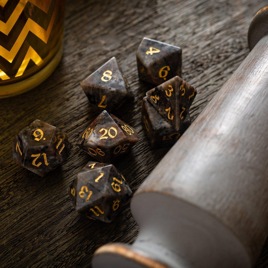 Gemstone Yooperlite Hand Carved DND Dice Set - The misfit market