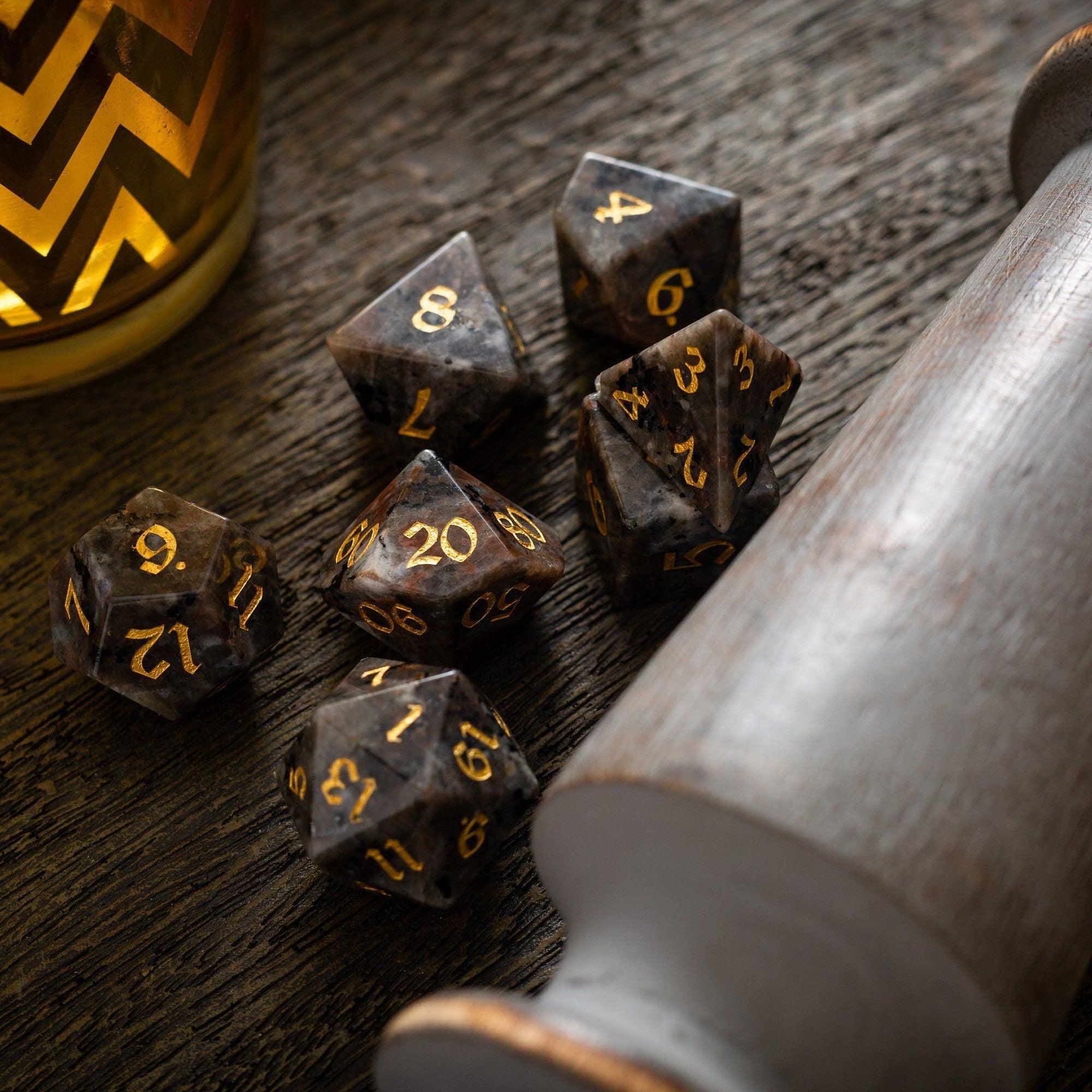 Gemstone Yooperlite Hand Carved DND Dice Set - The misfit market